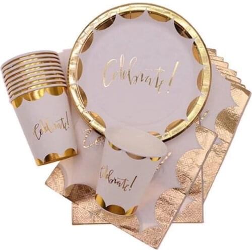 60pcs / 20 Persons Bronzing Silver Celebrate Party Disposable Tableware Set Napkins Plate Cup Festival Party Decor Supplies