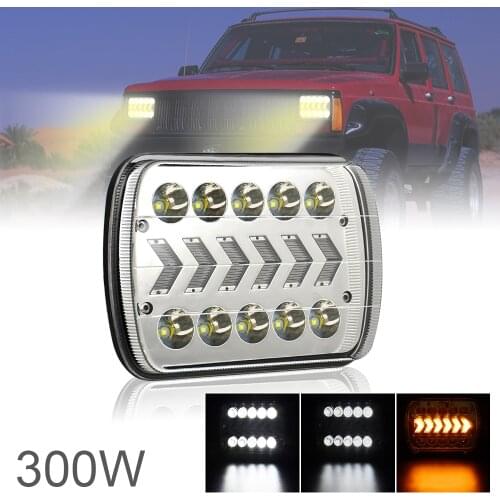 7 Inch 7x6 5x7300W Square Headlights White & Amber Arrow DRL Dynamic Sequential Turn Signal for Off-road Vehicle / Truck / Bus