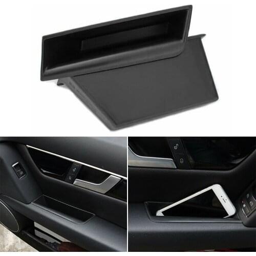 2PCS Car Storage Box Front Door Side Handle Organizer For Mercedes-Benz C Class W204 2008-2014 ABS Plastic Black Storage Boxes