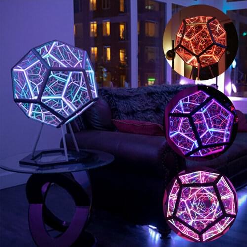 Infinite Dodecahedron Color Art Light USB Exquisite Cool Infinite Dodecahedral Color Art Lamp Interior Backdrop Light Decoration