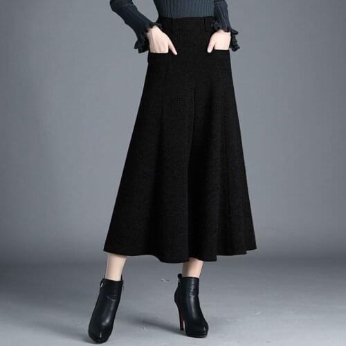 Autumn And Winter Trousers Women Fashion High Waist Woolen Wide Leg Pants Plus Size Women Culottes Skirt Trousers Pants AA5111