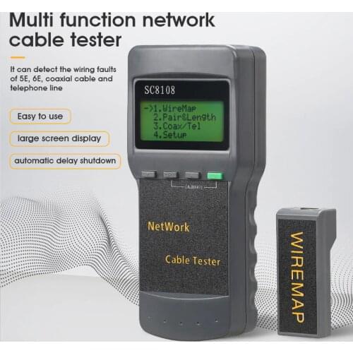 Free Shipping Sc8108 LCD Digital PC Data Network phone Portable Multifunction Wireless CAT5e RJ45 LAN Length Cable Tester Meter