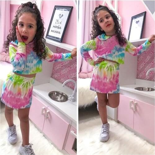 1-4T Toddler Kid Baby Girl Tie Dye Clothes set Hooded Sweatshirt Top Skirt Set Elegant Cute Fashion Autumn Outfit