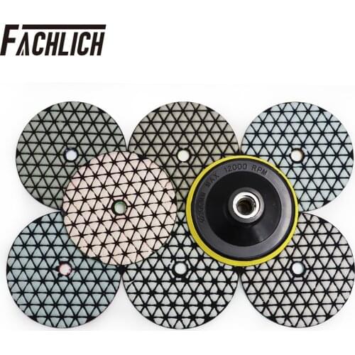 8pcs/pk Diamond Dry Polishing Pads and Foam Plastic Backer Resin Bond Sanding Disk For Stone Granite and Marble Dia 100mm/4inch