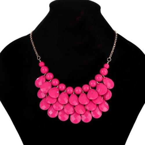 Elegant Resin Bead Necklaces Gold Color Metal Water Drop Charms Bib Chunky Statement Necklace for Women