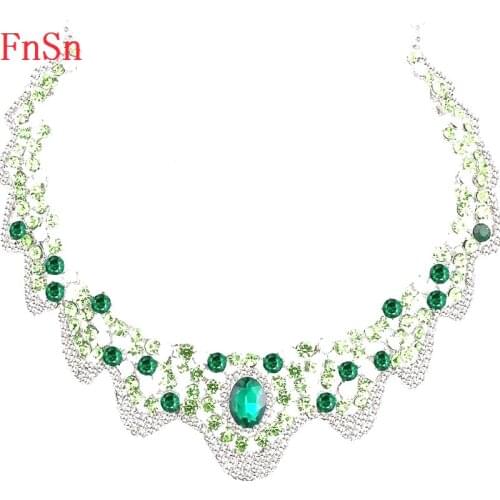 FnSn New 2017 Hot Chokers Crystal Ribbon type Statement Necklace Jewelry Women Gold Rhinestone Collar Turkish Round Jewelry N176