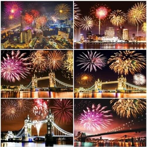 GATYZTORY Pictures By Number Fireworks Kits Home Decor Drawing On Canvas Handpainted Painting City Landscape Art Gift DIY