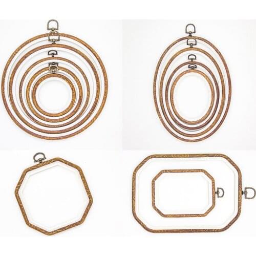 Imitation Wood Grain Embroidered Stretch Tool Plastic Round Rectangle Embroidery Hoop DIY Needlecraft Hand Sewing Accessories
