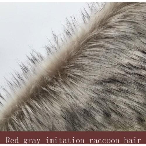 Red-gray imitation raccoon fur coat, cotton jacket, fur collar and hat fur fabric accessories