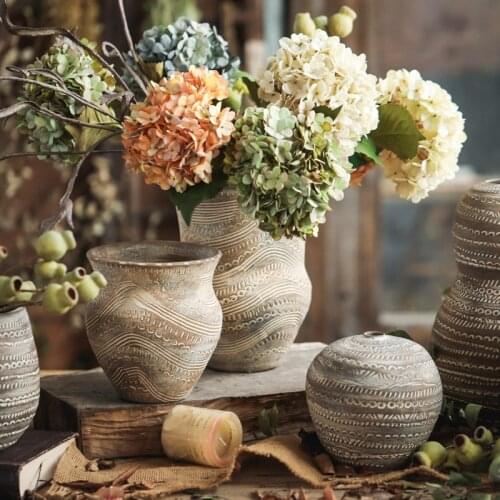 Ceramic Vase Vintage Stoneware Ancient Flower Vases Home Decor Jarrones Decorativos Modern Flower Vase Terrarium Home Decoration