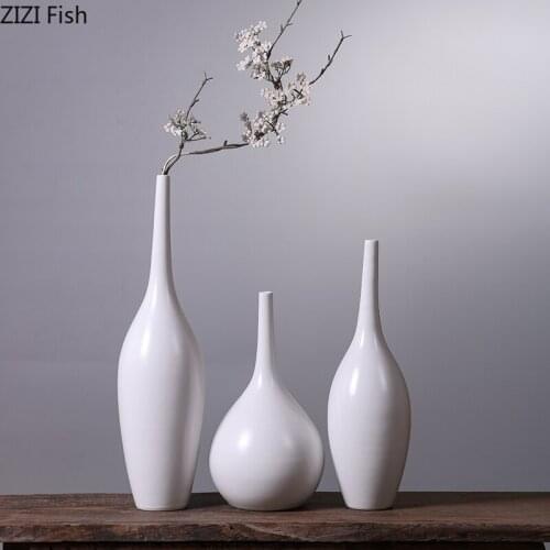 Classical White Ceramic Vase Flower Arrangement Ornaments Porcelain Vases Desk Decoration Floral Flower Pot Vintage Home Decor
