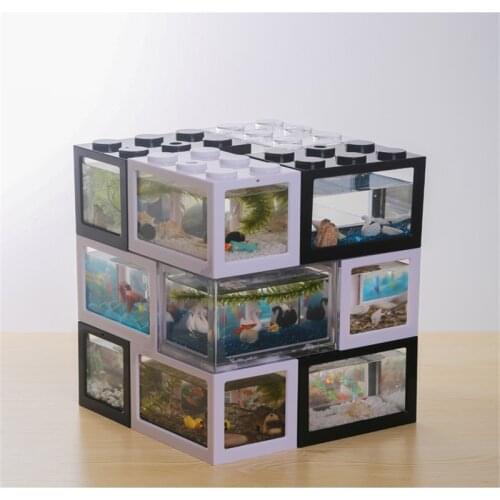 Mini Build Blocks Fish Box Aquarium Transparent Acrylic Fish Tank Office Desktop Decoration Creative Build Blocks Stacked