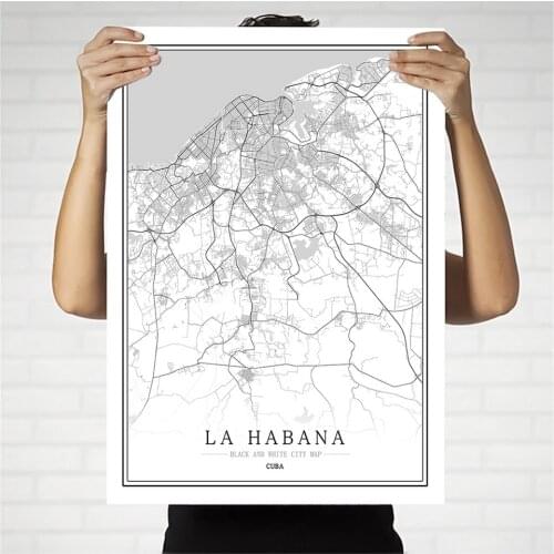 Cuba Creative city map La Habana Abstract Canvas Painting Black and white Wall Art Print Poster Picture Home Decoration