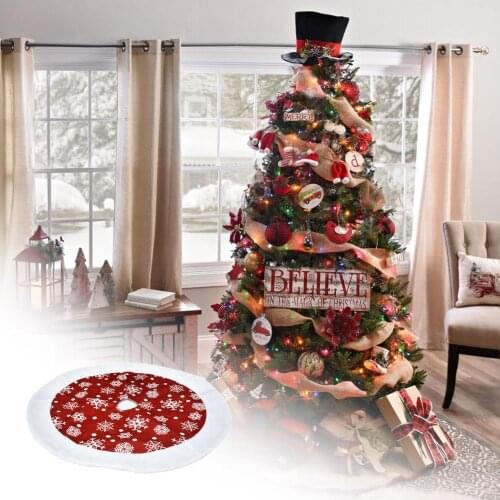 Round Snow Flakes Christmas Tree Skirt Linen Xmas Tree Carpet Home Party Decoration Floor Rug 101cm