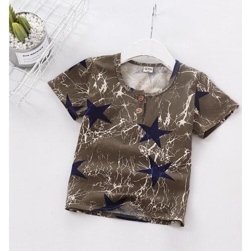 2020 summer boys girls cotton odair T-shirt High-grade Reactive dyeing Stars Button kids clothes tops&tees Childrens clothing