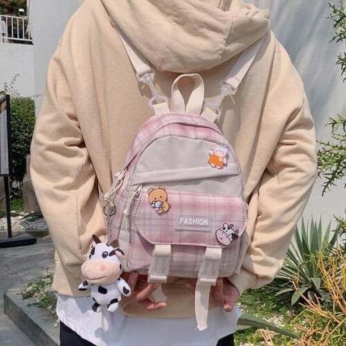 HOCODO Fashion Lady Small Backpack Plaid Kawaii Women Backpack For Girl School Bag Cute Travel Rucksack Female College Bookbag