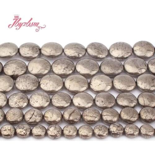 Coin Smooth Silvers Gray Pyrite Beads Natural Stone Beads for DIY Women Necklace Bracelet Earrings RingsJewelry Making 15"