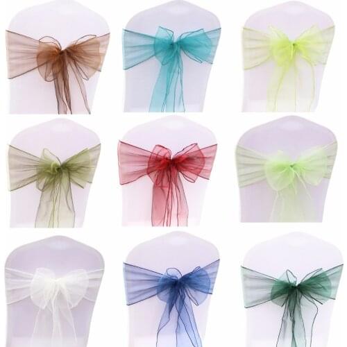 100PCS Wedding Party Organza Fabric Ribbon Chair Sashes For Banquet Event Birthday Party Decoration Home Textile Chair Cover