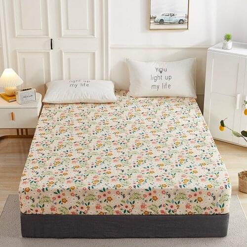 1pcs 100% Cotton Printed Fitted Sheet Mattress Cover Double Four Corners With Elastic Band Adult Kids Bed Linen (No Pillowcase)