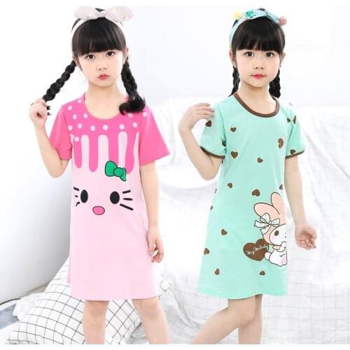 New summer childrens sleepwear girls cotton short-sleeved dress pajamas girls sleepwear large size nightgowns