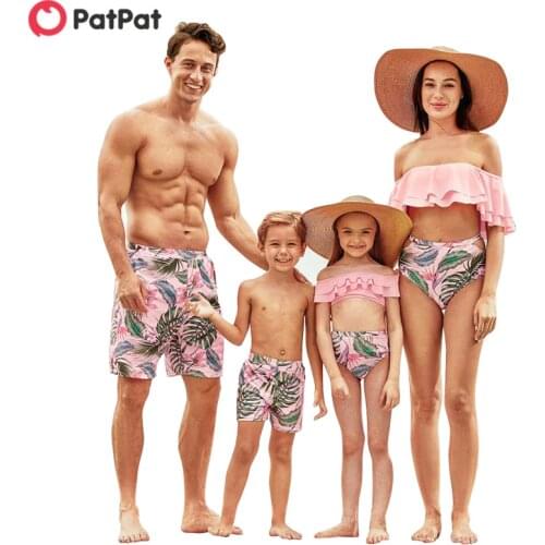 PatPat New Summer Flounce Plant Print Matching Family Swimsuits Swimwear Family Look for Women Girls Men Boys Pink Color