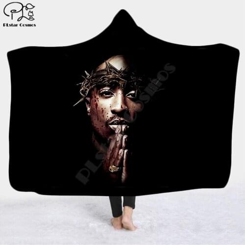 2Pac Character avatar pattern Character Hooded Blanket Adult colorful child Sherpa Fleece Wearable Blanket Microfiber Bedding