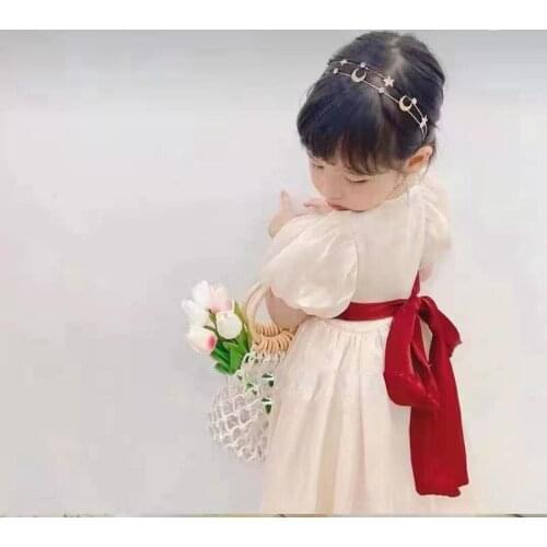 Girls Puff Sleeve Dress Summer 2021 Childrens Lacing Toddler Trend Fashion Princess Tutu Birthday Dresses Attend Party