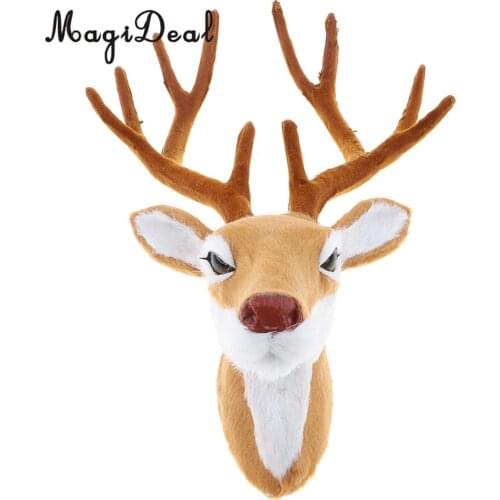 Realistic Stuffed Deer Head Model Toy Faux Fur Animal Wall Hanging Decoration Home Christmas Party Ornament Gift