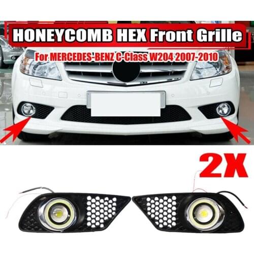 Front Bumper Fog Light Grill Fog Lamp Cover HONEYCOMB HEX Grille for MERCEDES-Benz C-Class W204 2007-2010 A2048850253
