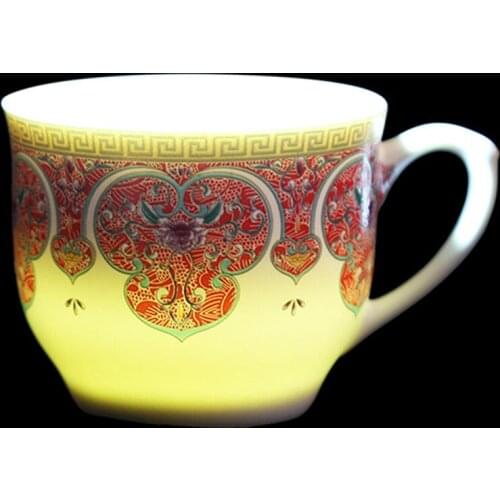 Retro enamel small tea cup with ears Ceramic household white porcelain cup with handle single personal teacup for home decor