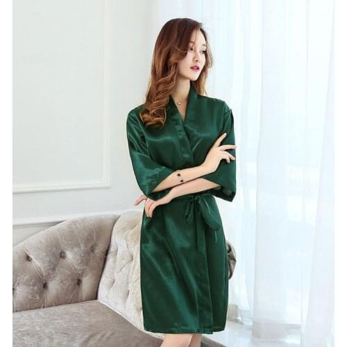 Sanderala Sexy Womens Night Robe Party Solid Summer Lingerie Kimono Loose Bathrobe Sleepwear Satin Bath Underwear Bride