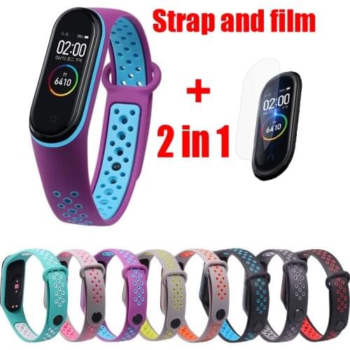 Sillicone For Xiaomi Smart Strap Mi Band 3 4 5 6 Breathable Replaceable Sport Watch Buckle Screen Protector MiBand Band5 Band6