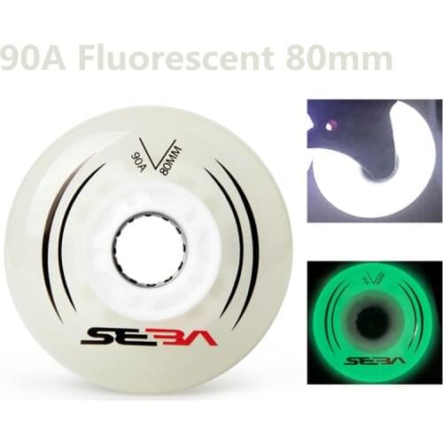 LED Flash Fluorescent SEBA Wheel 90A LED Shine Roller Skating Wheels for Slide FSK Slalom Brightness Light Magnetic Core 76 80mm