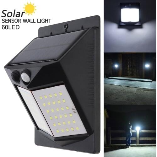 Light-controlled Human Body Sensing Wall Light 60 LED 450LM Solar Motion Sensor Light Induction Lamp for Outdoor / Courtyard