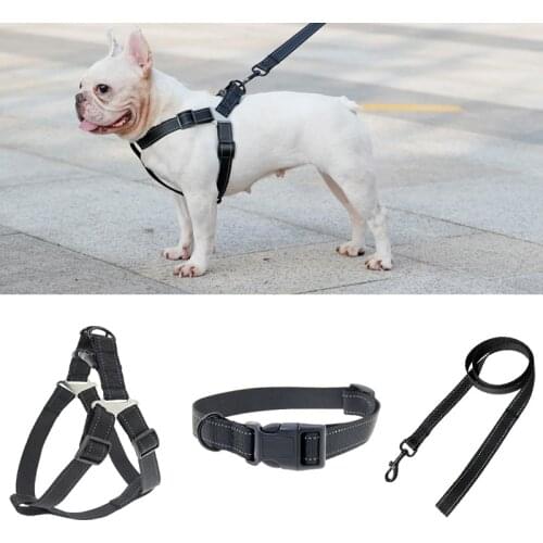 Reflective Dog Harness Collar With Leash Set Small Medium Dogs Adjustable Nylon Harnesses For French Bulldog Pet Accessories