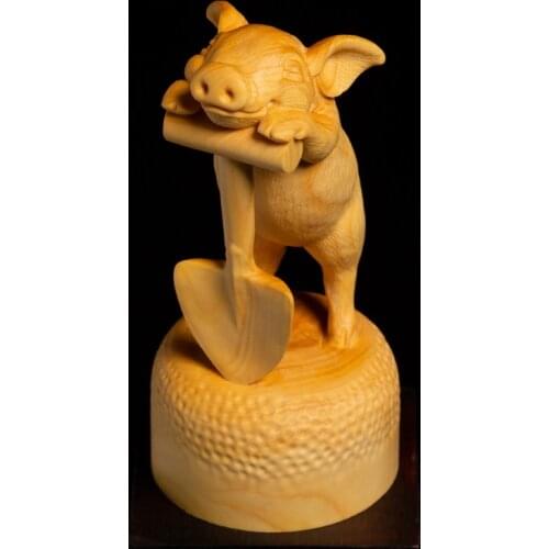 Zodiac Pig Hard-working Pig Lucky Pig Boxwood Carving Creative Solid Wood Home Decoration Crafts Ornaments Animal Small Display