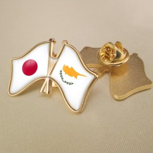 Japan and Cyprus Crossed Double Friendship Flags Lapel Pins Brooch Badges