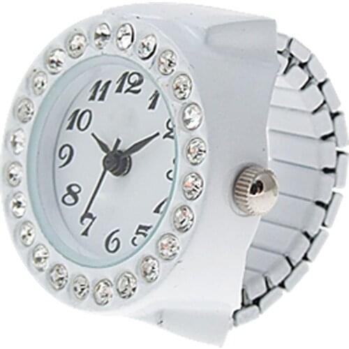 YCYC!5*New Practical Superior White Finger Ring Watch Chic White Rhinestone For Ladies