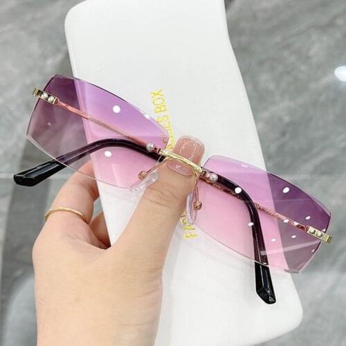 YOOSKE 2021 Rimless Square Sunglasses Women Trim Fashion Sun Glasses Men Small Rectangle Metal Sunglass Gradient Color Lenses