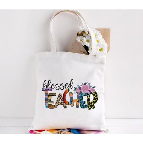 Female Canvas shopping bag teacher gift Shoulder Handbag Large ladies Travel Tote Bag Reusable Women Shopper bag for Groceries