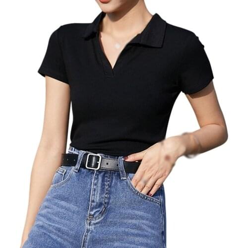 Women Summer V Neck T-Shirt Korean Style Casual Short Sleeve Solid Color Tee Shirt Tops