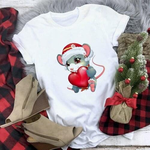 Suitable All Seasons Female T-shirt Women/Men Cute Mouse Animal Merry Christmas Love Tshirt Unisex Casual Short Sleeve Tops Tee