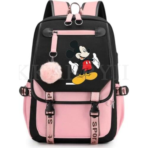 Mickey Mouse Woman Usb Charger Backpacks Print Boys Girls Teenager School Bags Waterproof Unisex Travel Outdoor Bags