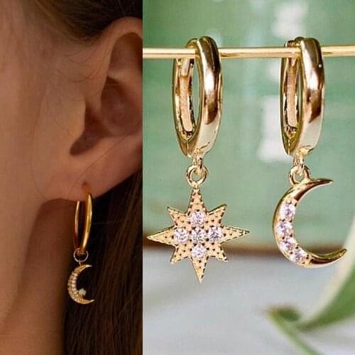 1 Pair Fashion Classic Geometric Women Dangle Earrings Asymmetric Earrings Of Star And Moon Female Korean Jewelry