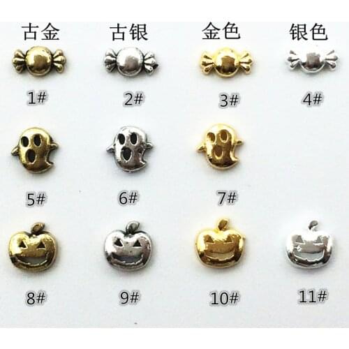 10pcs/bag Japan New 3D Nail Art Deco Kawaii Candy Pumpkin Ghost Nail Accessories Alloy DIY Charm Nail Tools For Halloween Party