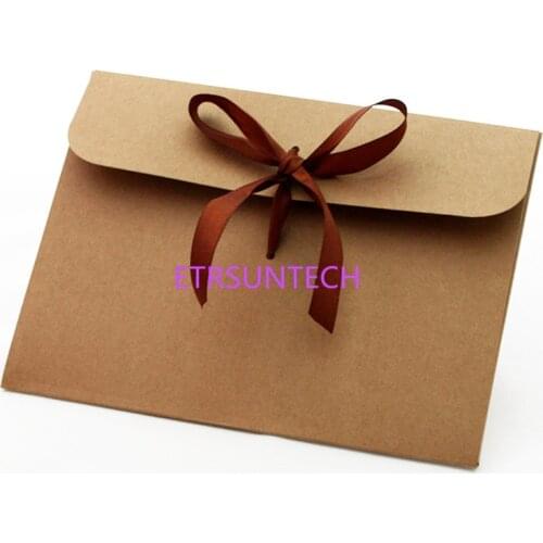 200pcs/lot Small Card Gift Envelope bag Bow Kraft Paper Box Silk Scarf Packing Boxes Envelope bag 17.3cmx12.6cm