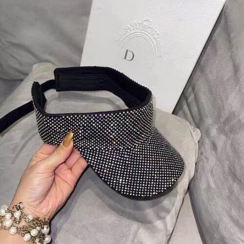 6x New Full Rhinestones Sun Hat Travel beach Visor Bling Lady Cap Black White Fashion Vacation Outfit Crystal Diamonds Woman men