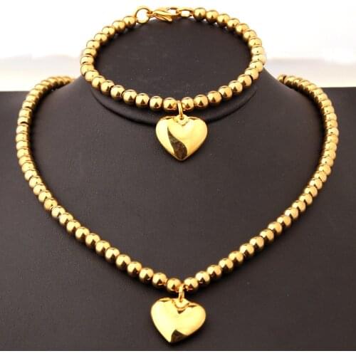 8MM Charm Beads Chains Necklaces Heart Pendant Stainless Steel Statement Chokers Bacelets for Women 2020