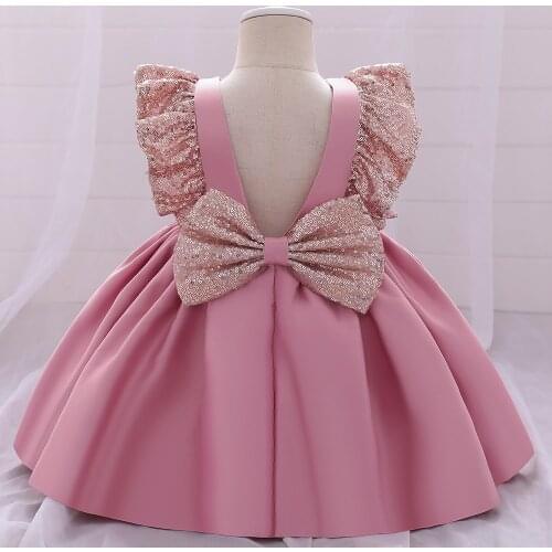 Baby Girl Satin Fabic Princess Backless Dress For Kids Ceremony Evening Gown Party Wedding Dresses