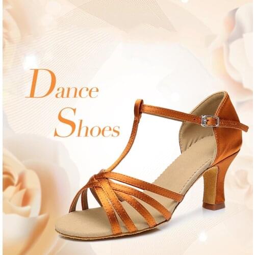 Modern Satin Latin Dance Shoes Soft Sole Ballroom Dance Shoes for Adult Ladies Girls Heel 5/7cm Suitable for Tango Chacha A199